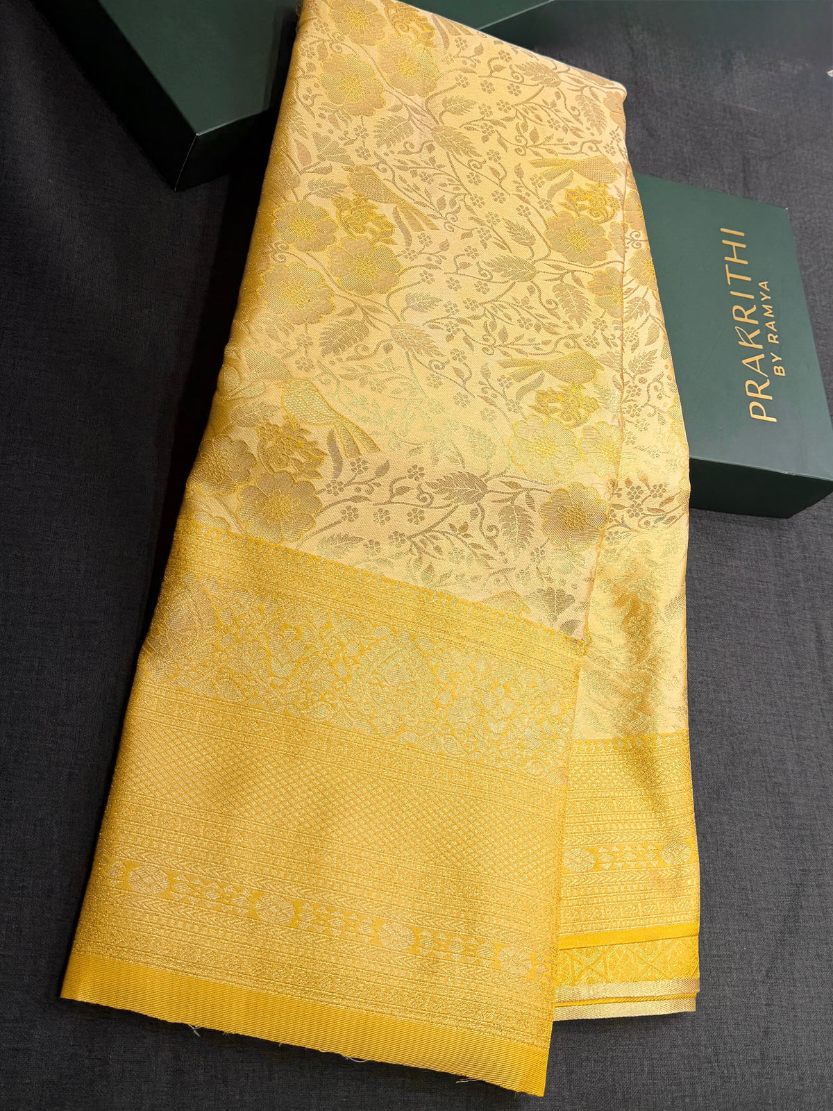 Pastal Yellow Soft satin brocade Silk Saree - PBRMJ8F