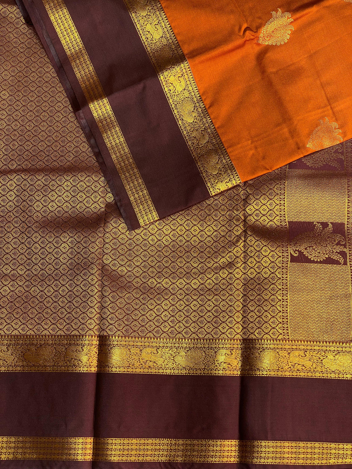 Mustard Yellow and purple kanchipuram silk saree- PSSR206