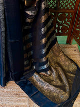 Black Banarasi Crape silk saree - PBRHC5