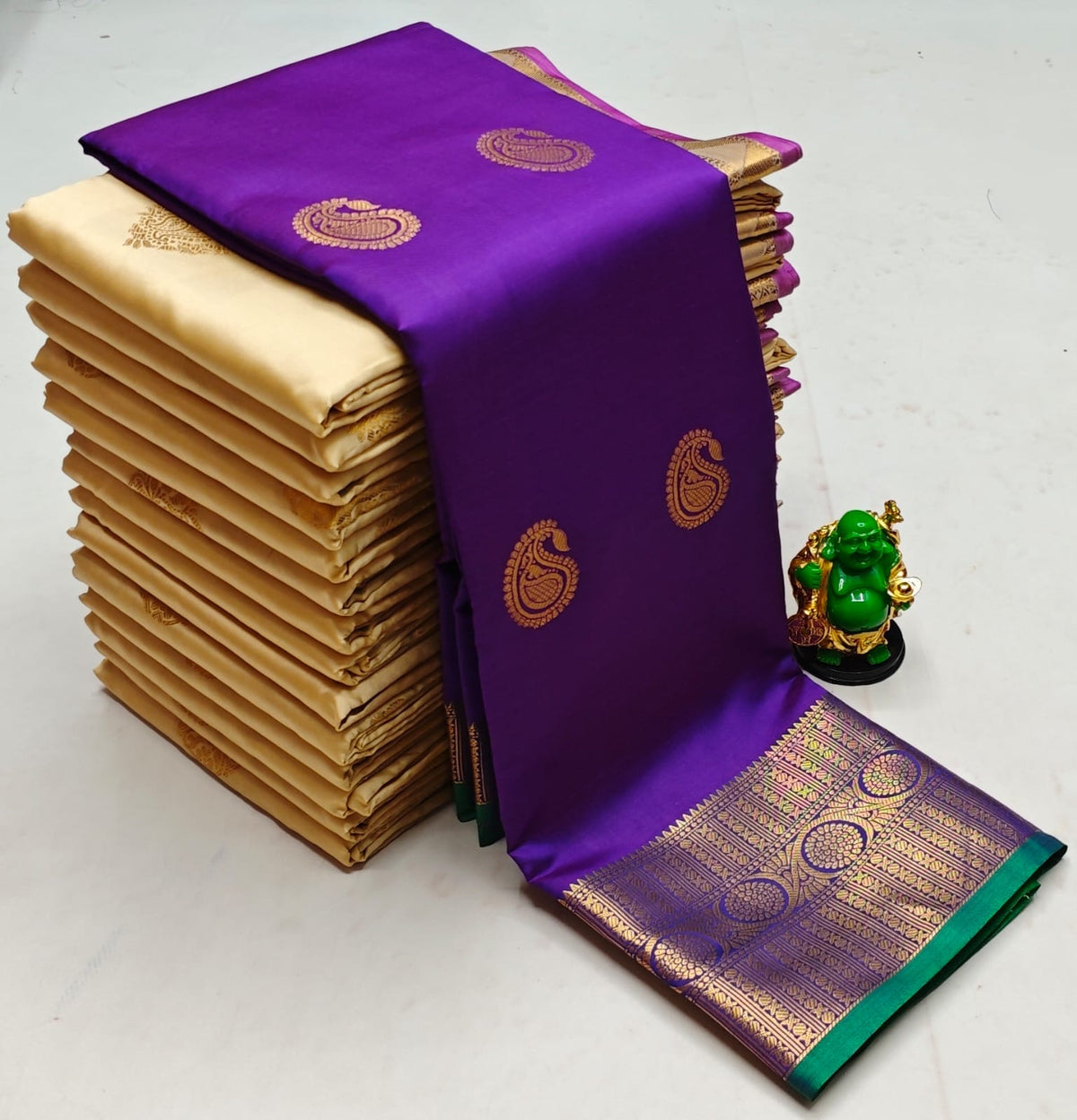 Violet and green semi Kanchipuram Soft Silk saree - PSSNV50