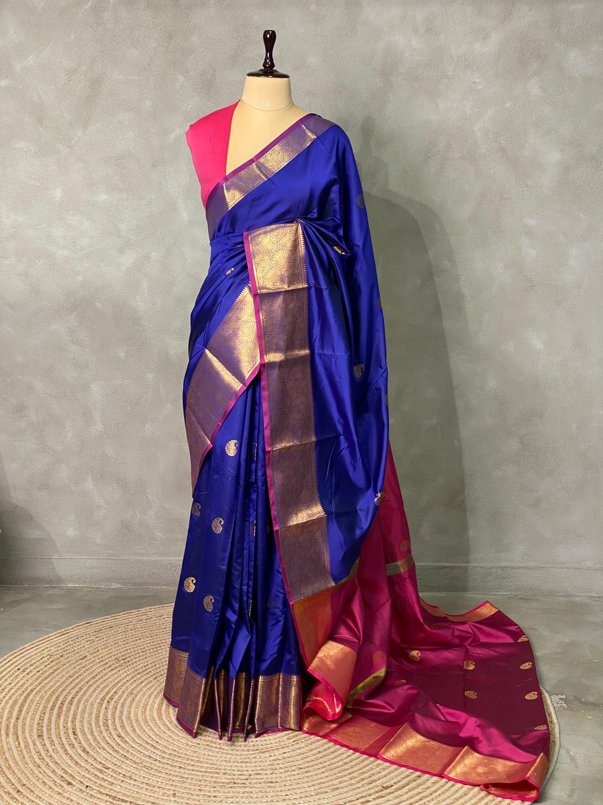 Royal blue and purple semi kanchipuram soft silk saree - PSSN4
