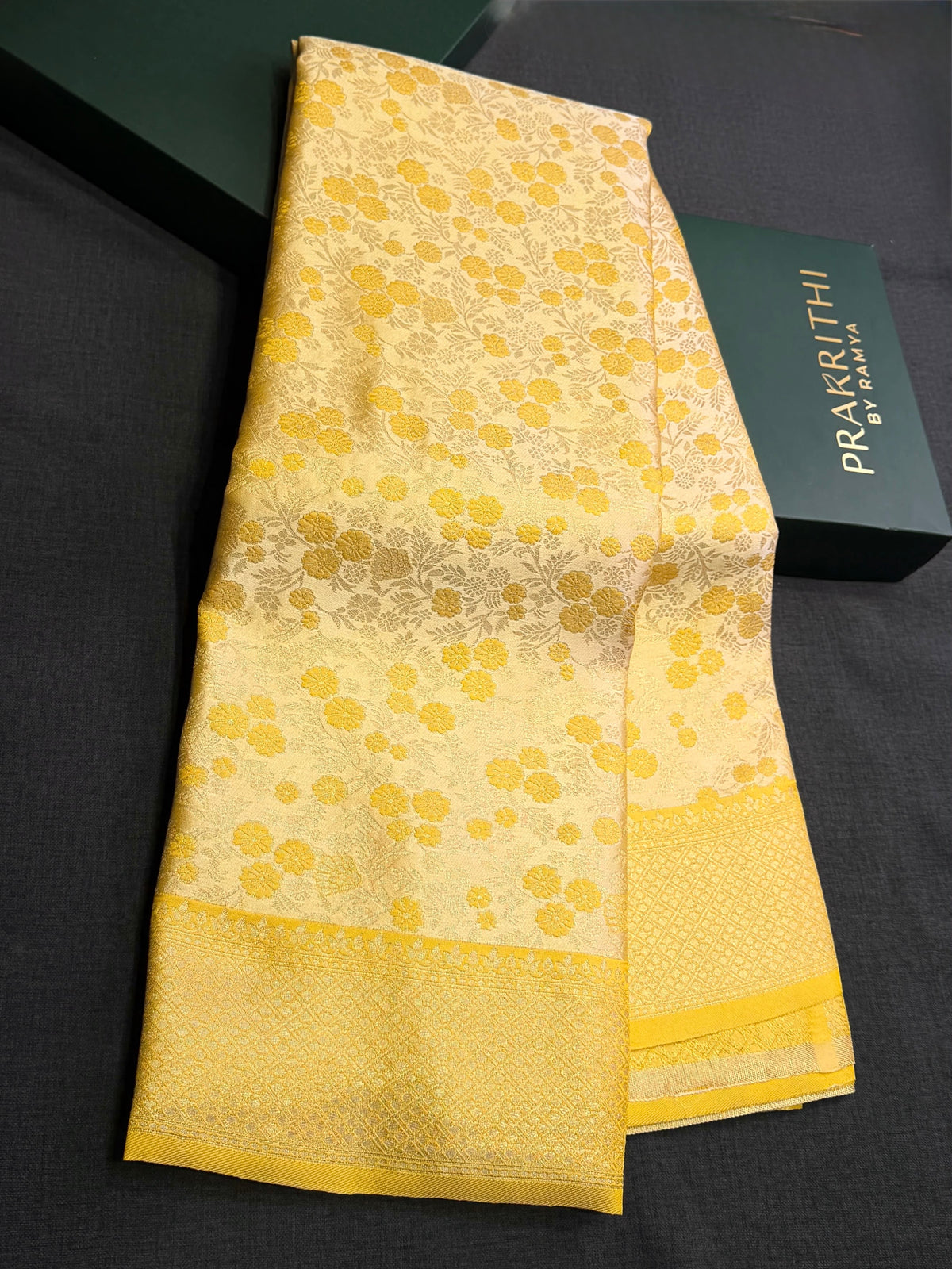Pastal yellow Soft satin brocade Silk Saree - PBRMJ9F