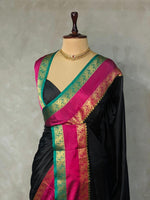 Black semi Banarasi silk saree -PIH43A