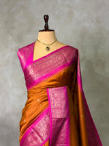 Copper rust and Magenta Silk saree - PBRZU3E