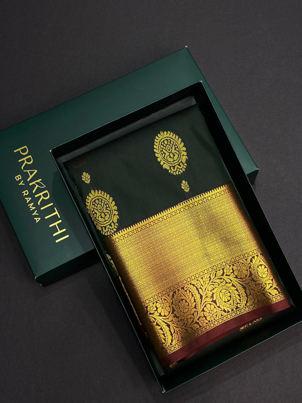 Green and maroon silk saree- SSAGREEN