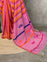 Pink linen saree- PL20