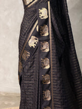 Black Chanderi silk cotton Saree - PBRFA2