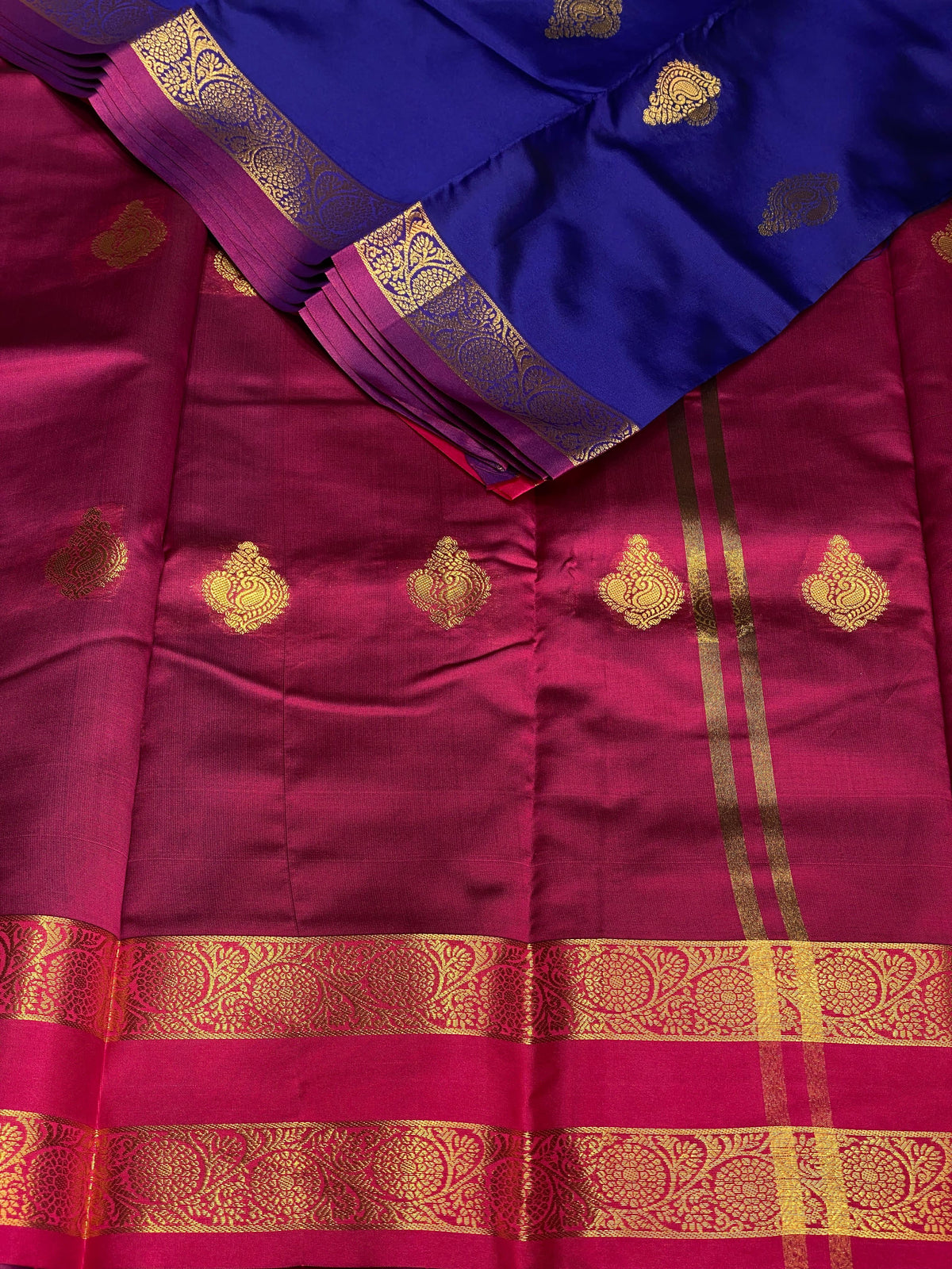 Blue and purple semi Kanchipuram Soft Silk saree - PSSN10