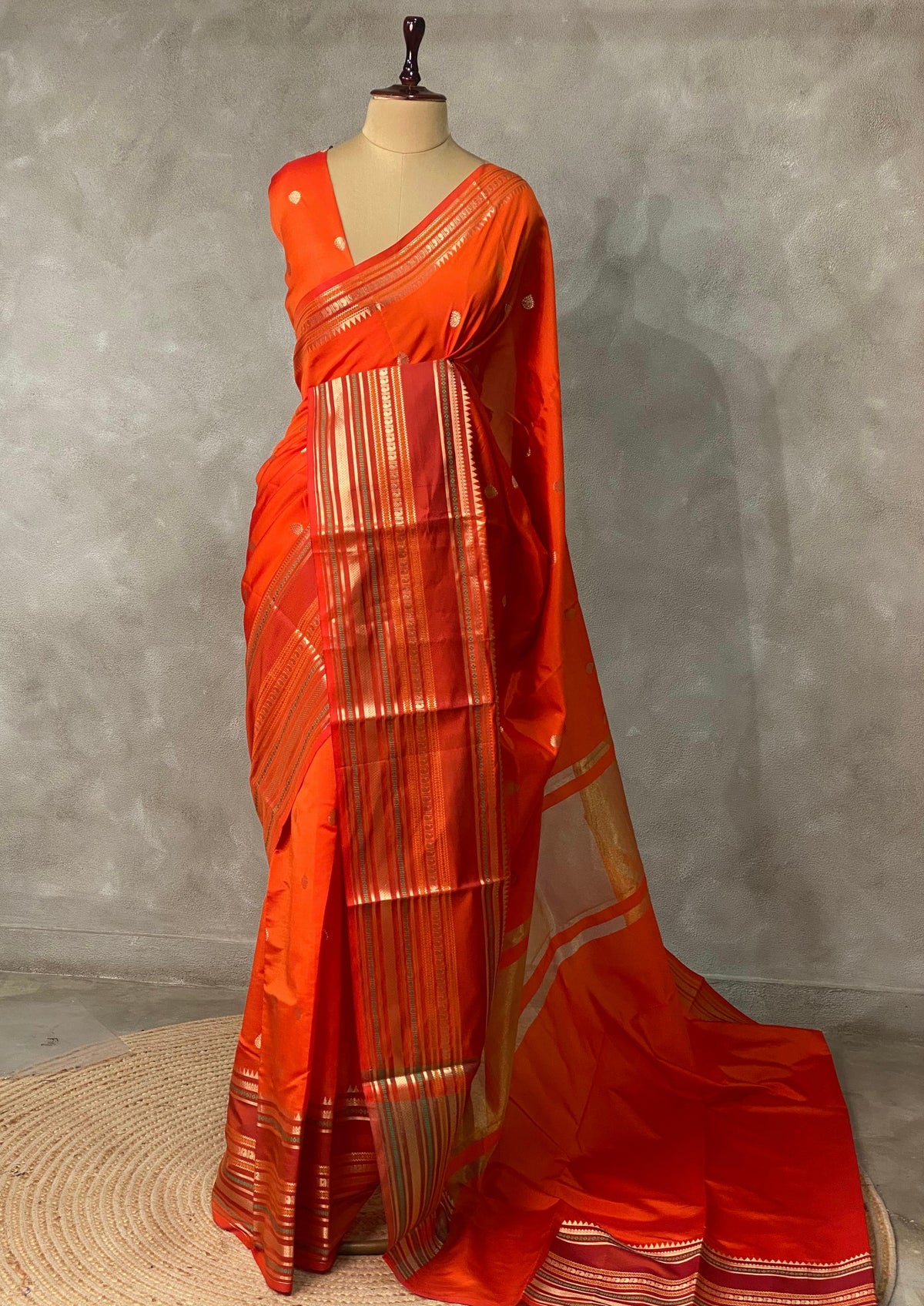 Orange semi Banarasi silk saree -PIH42D
