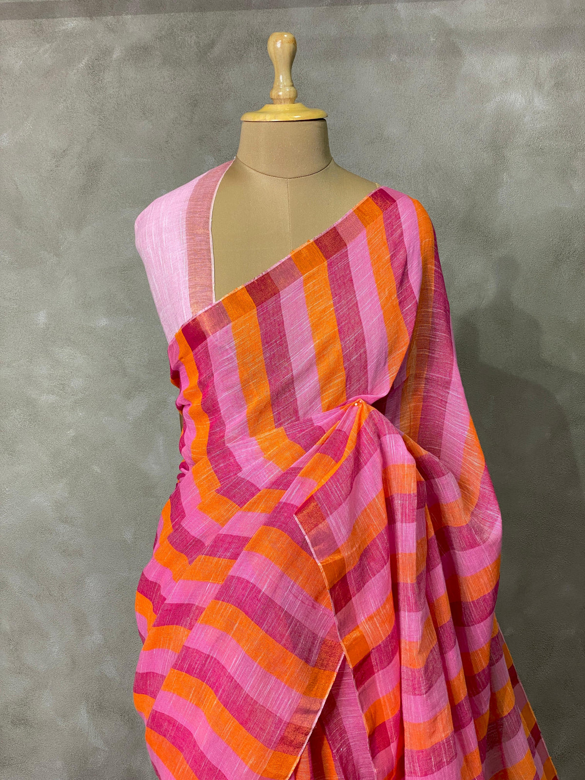 Pink linen saree- PL20