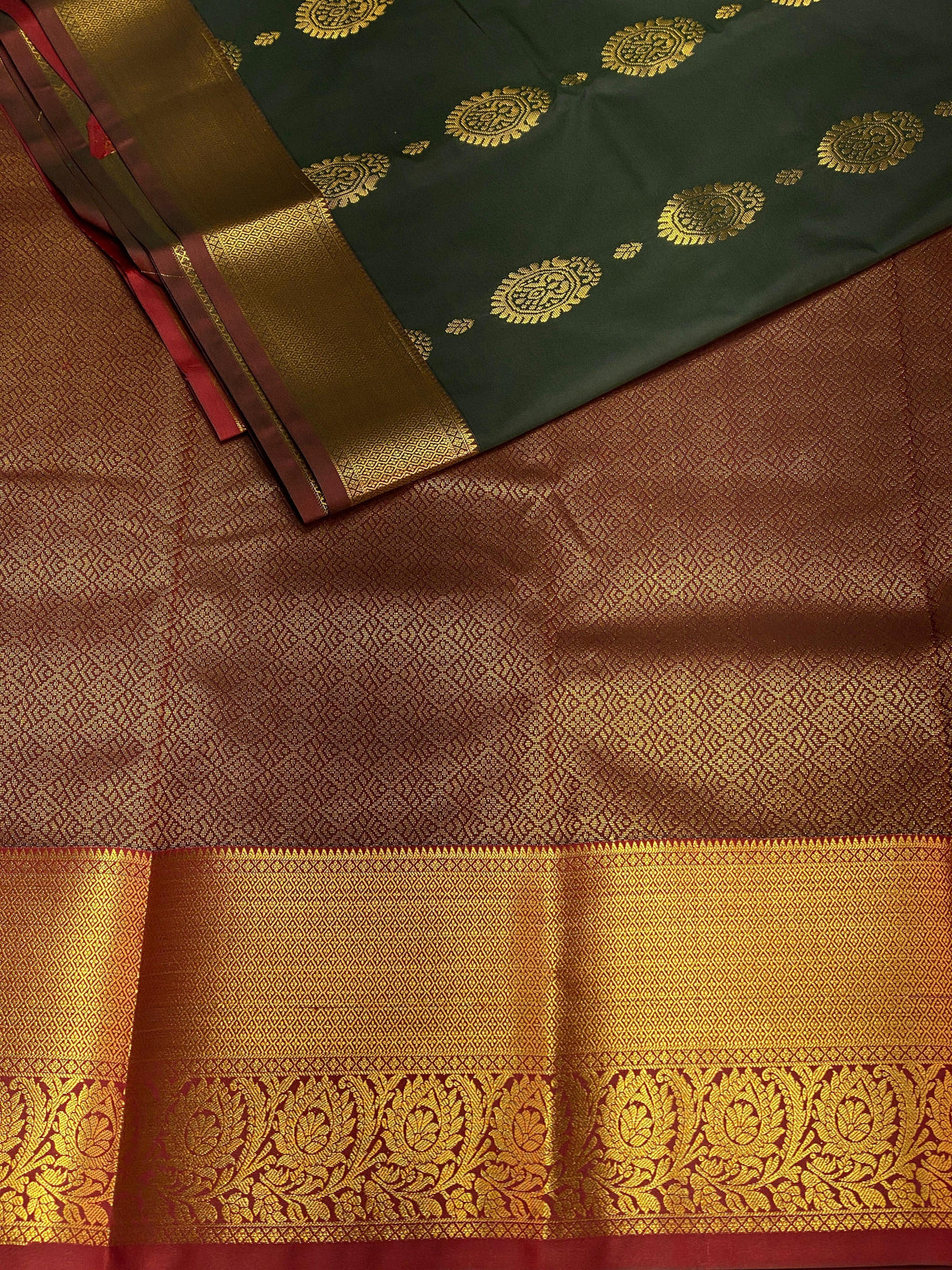 Green and maroon silk saree- SSAGREEN