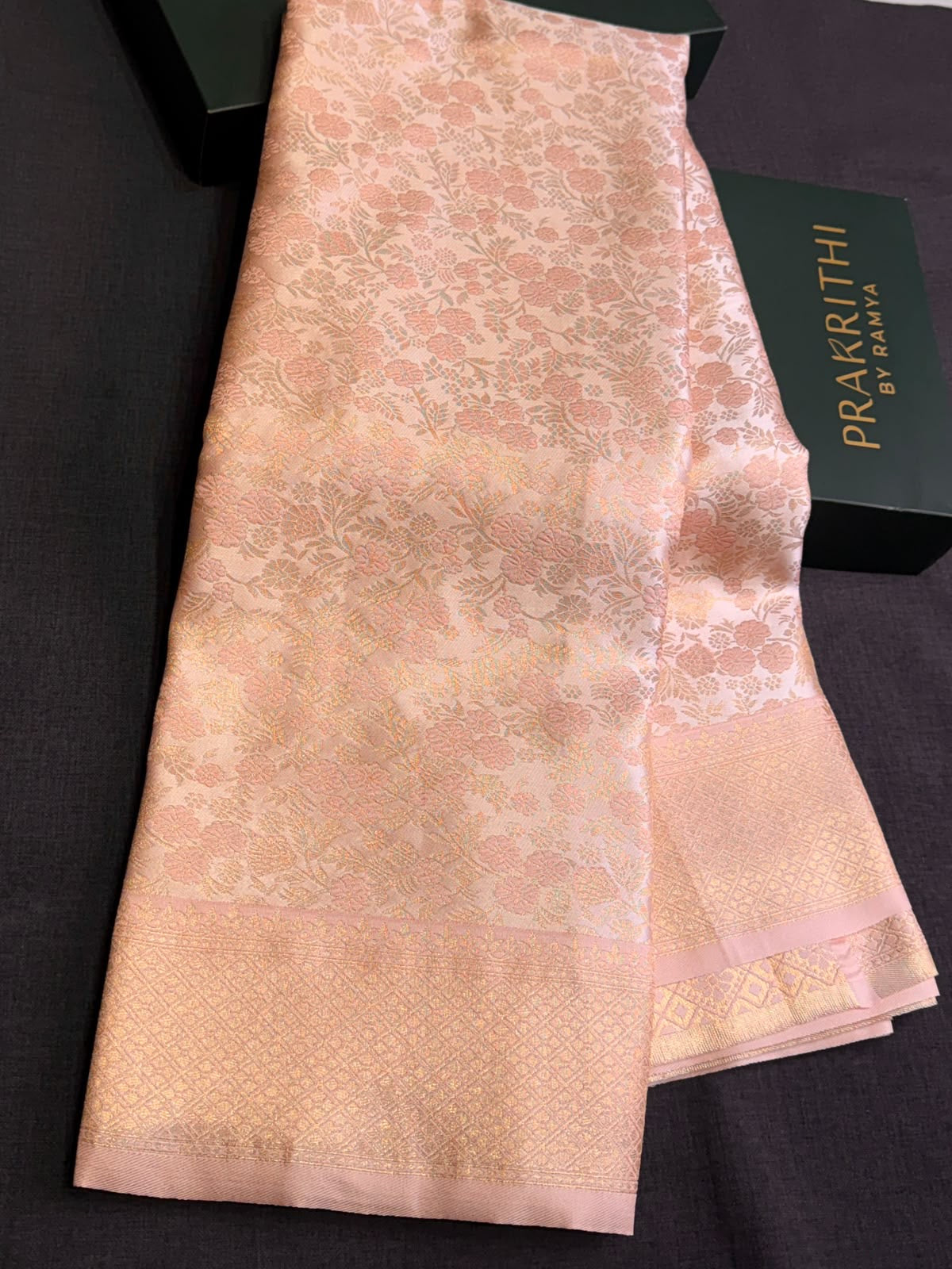 Pastal peach Soft satin brocade Silk Saree - PBRMJ9G