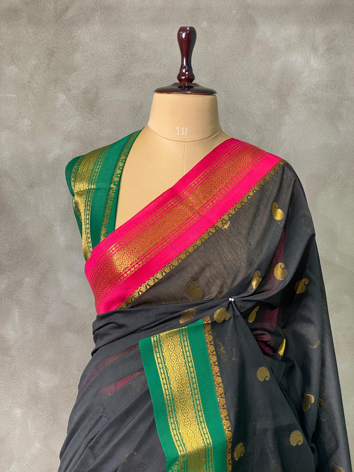 Black and Green Chanderi saree- PCS06B