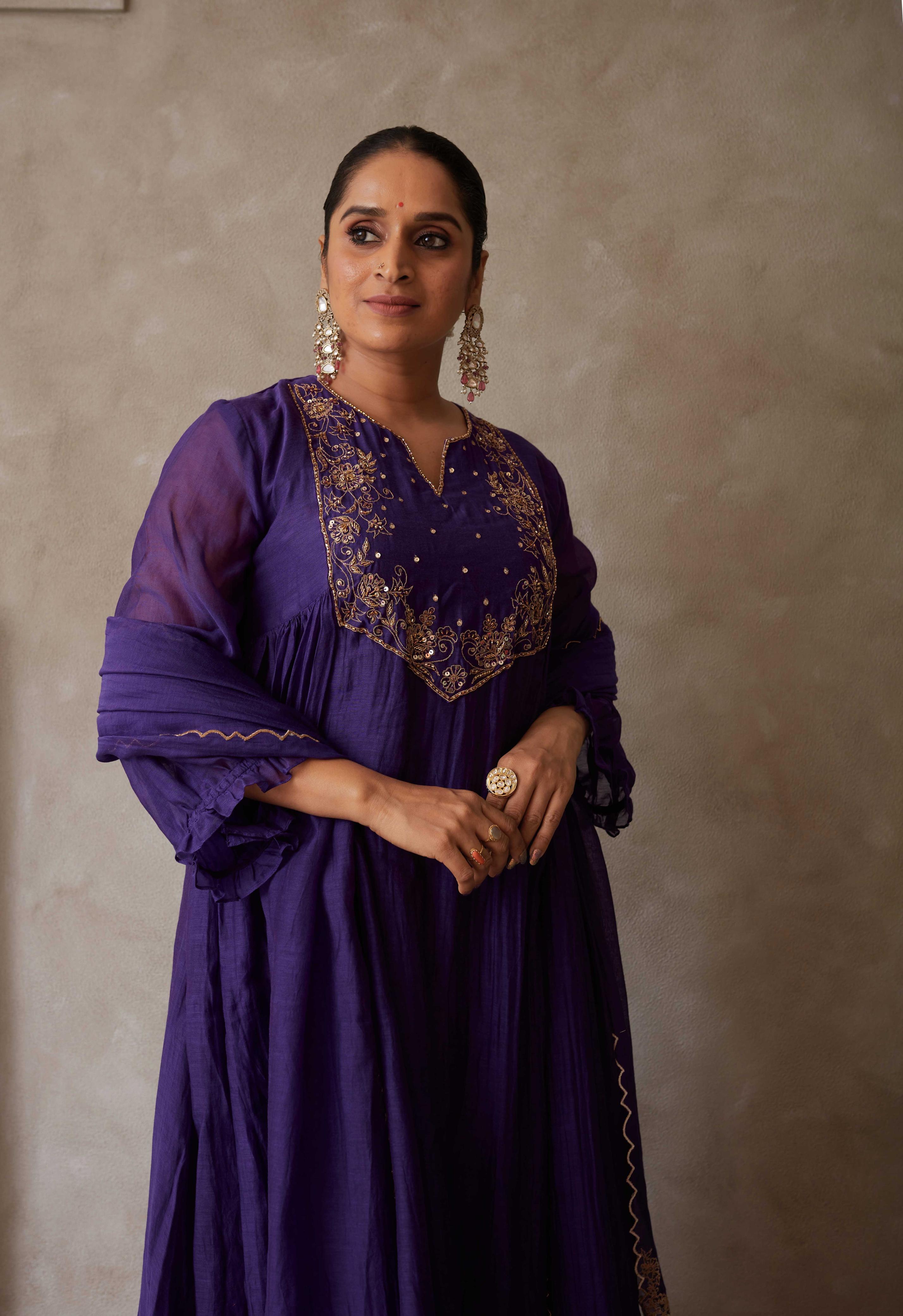 Deep purple chanderi set - SNL04